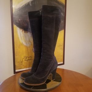 Blue leather knee boots